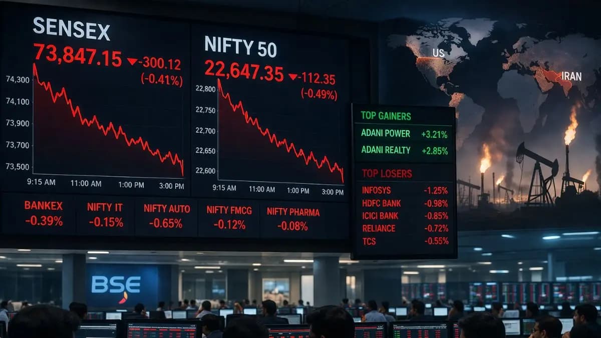 Stock Market Today: Sensex Falls 300 Points Amid US-Iran Tensions; Nifty Slips Below 22,650