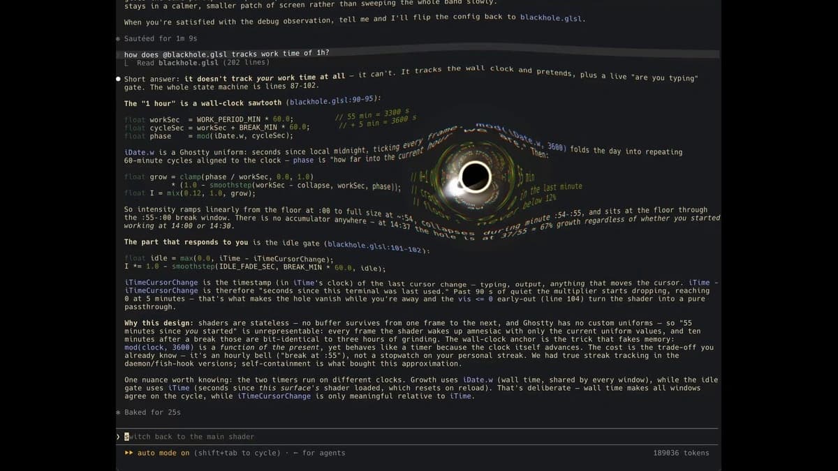 GLSL Shader Alert: This Black Hole in Your Terminal Grows Every Time You Forget to Rest