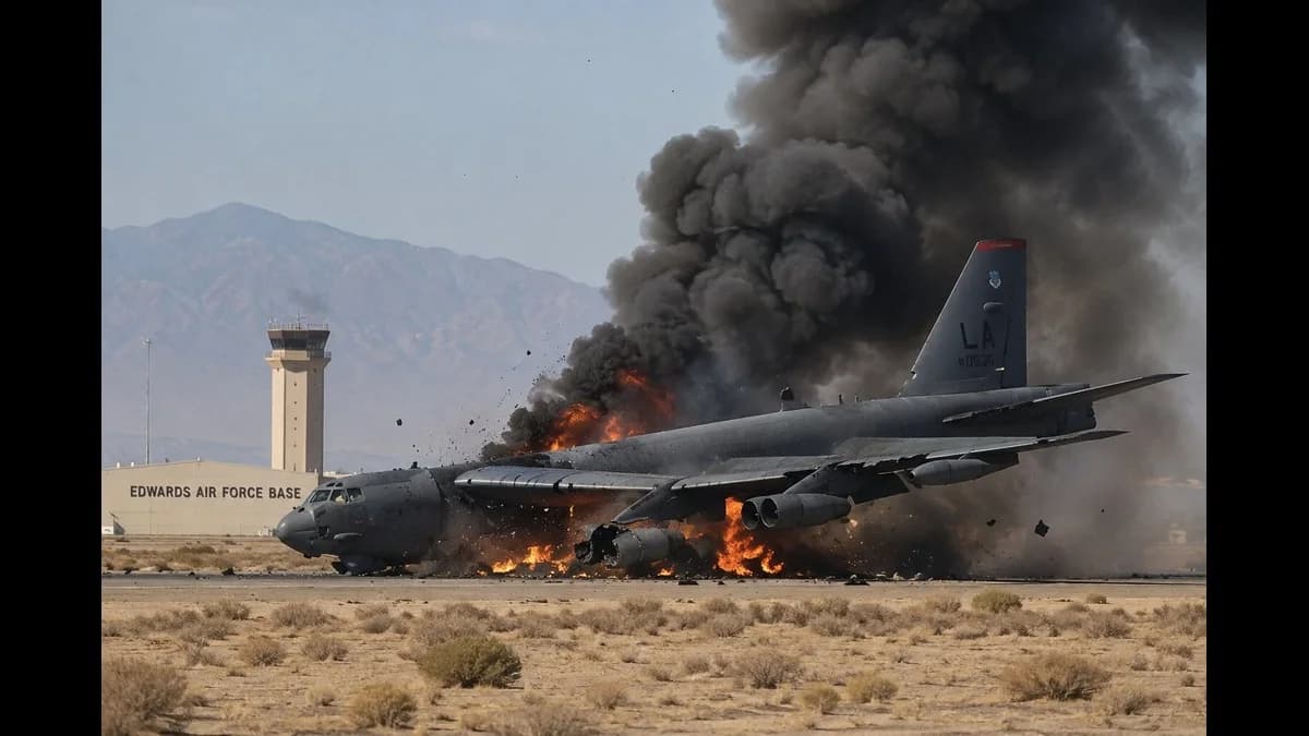 A US Air Force B-52 Stratofortress bomber crashed shortly after takeoff at Edwards Air Force Base - California