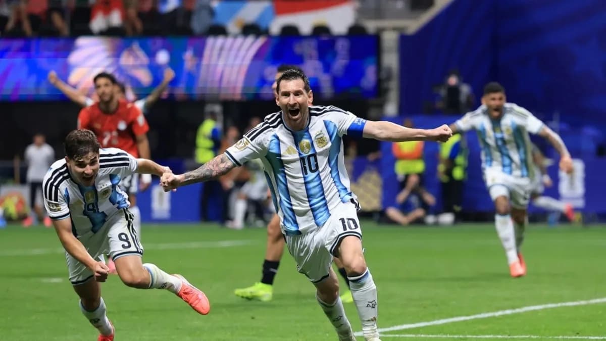 Lionel Messi celebrates after Argentina beat England in FIFA World Cup 2026 semi-final
