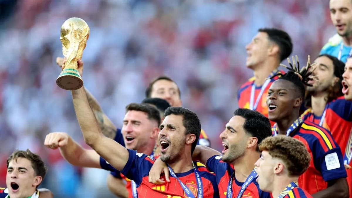 Spain players celebrate after winning FIFA World Cup 2026 final against Argentina