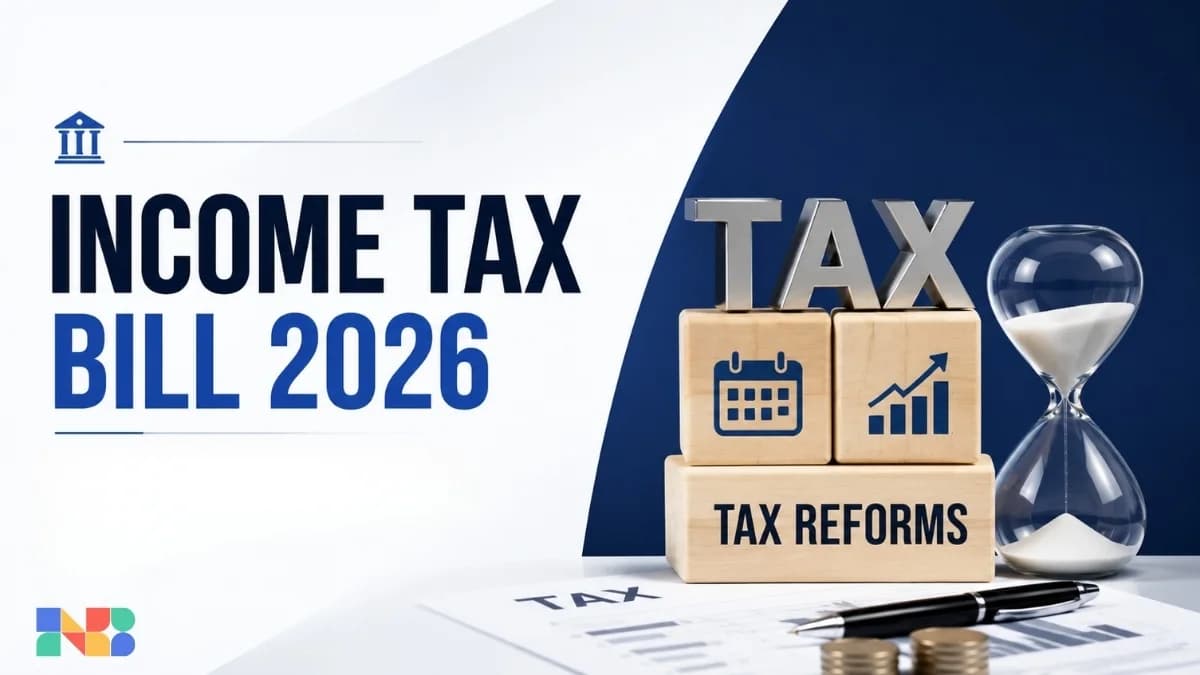 Illustration showing the transition from the Income-tax Act, 1961 to the Income-tax Act, 2025 with the introduction of the Tax Year system effective from April 1, 2026 in India.