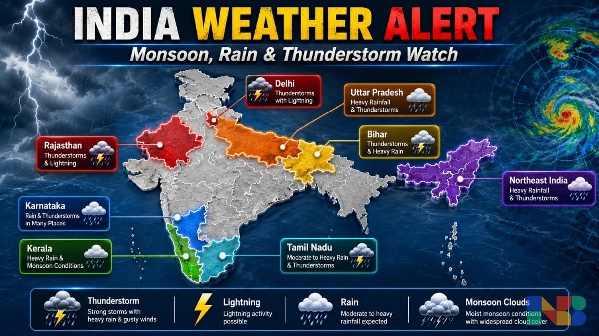 IMD Thunderstorm Alert for Multiple States; Heavy Rain Likely as Monsoon Advances