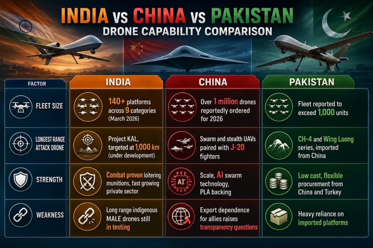 India Vs China Vs Pakistan Drone Capability Comparison