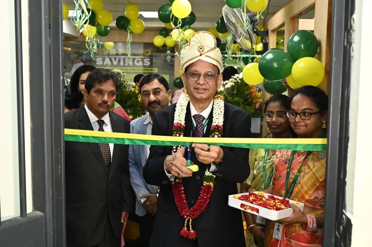 Karur Vysya Bank executive attends the virtual inauguration of 16 new branches across India.